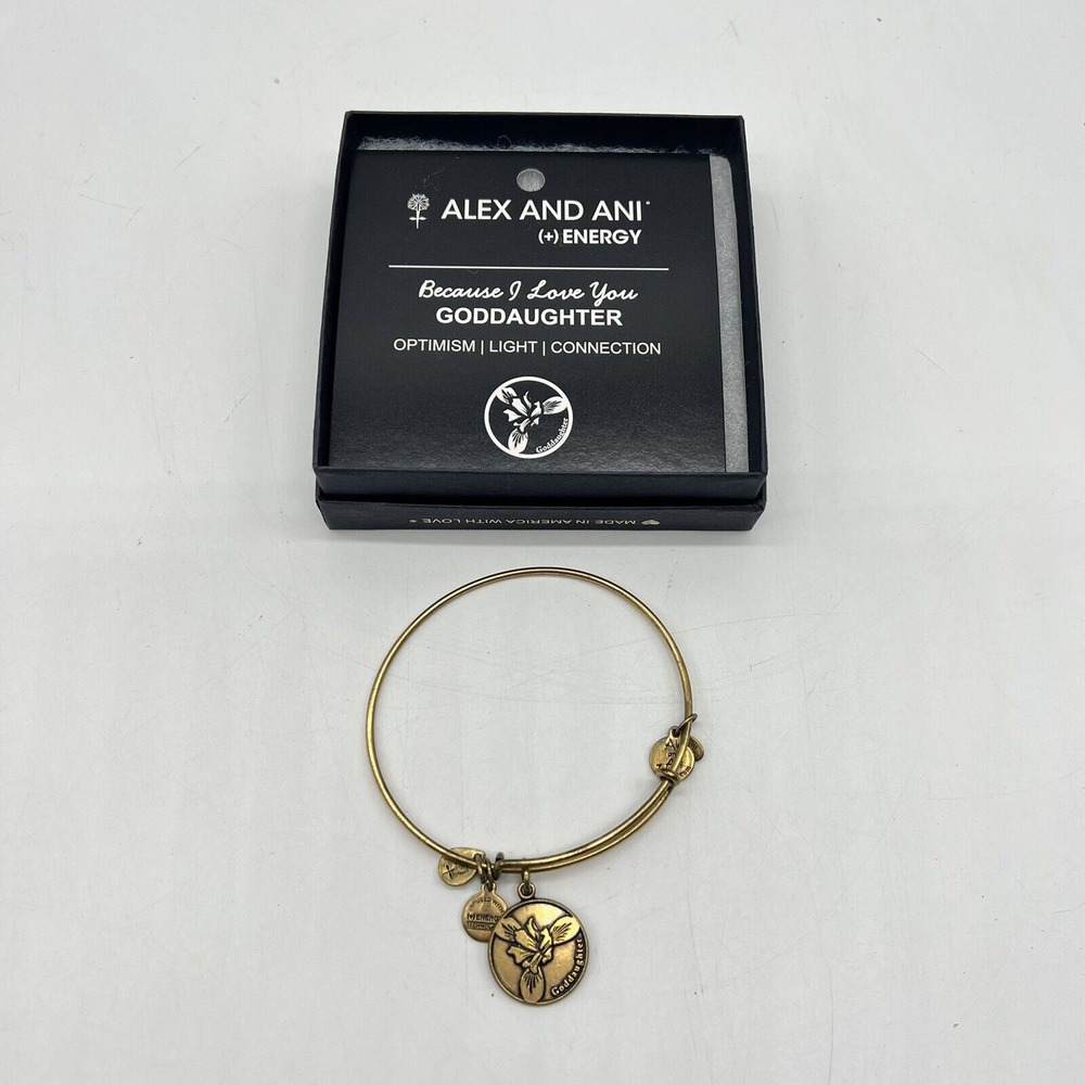 Alex and Ani Because I Love You Goddaughter Charm Gold Color Bracelet W Box‎